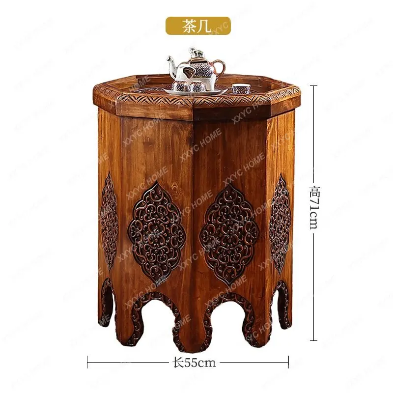 

Thai Style Solid Wood Small Apartment Coffee Table Living Room Balcony Table-Chair Set Southeast Asian Style round Small Table