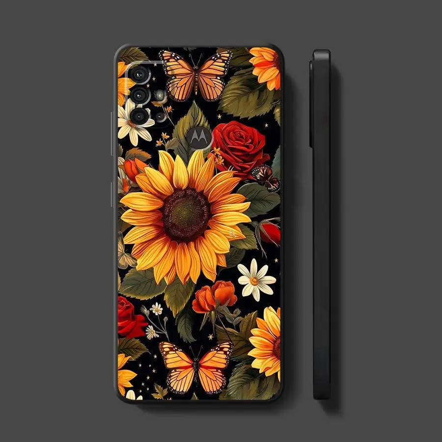 Sunflower Pattern Black Phone Case