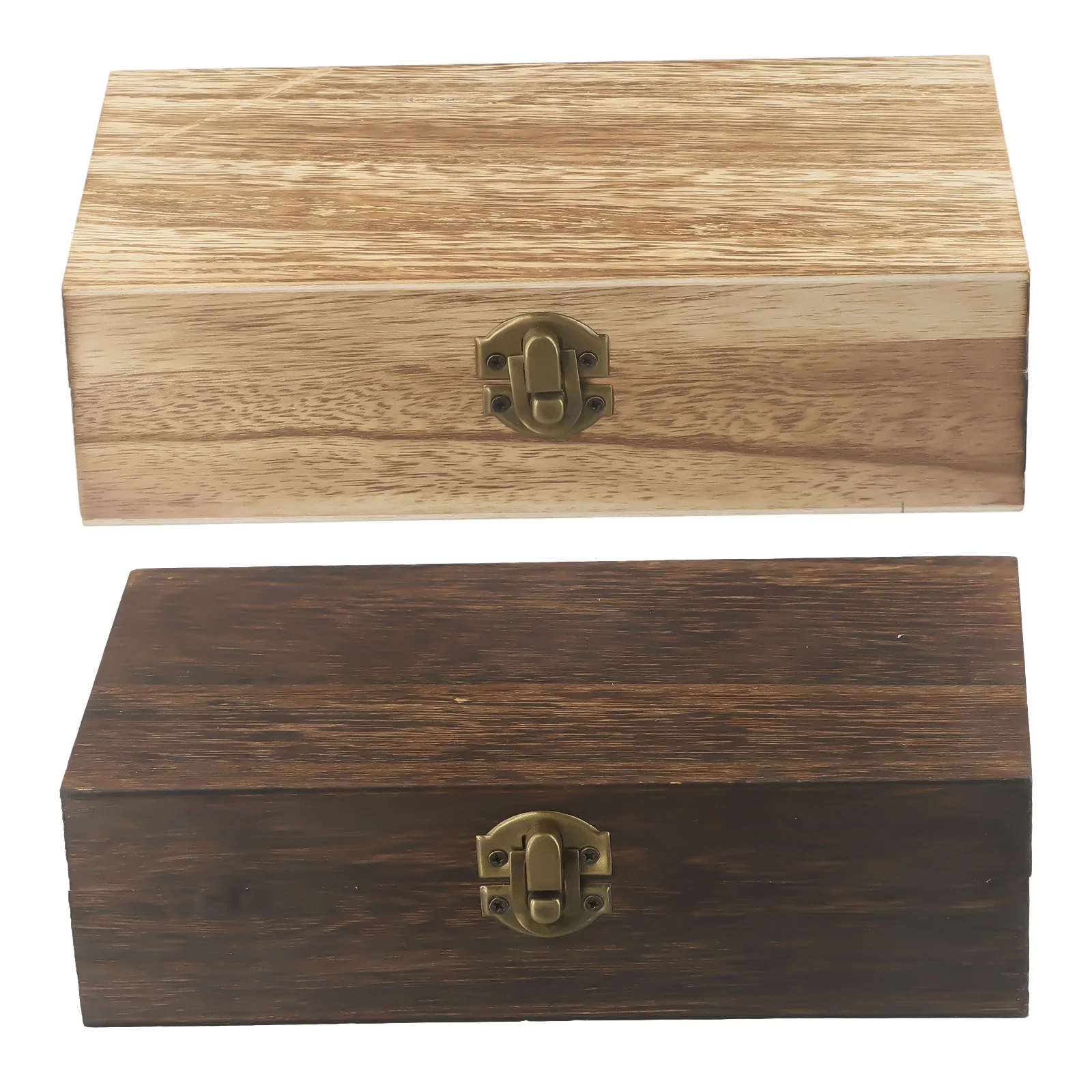 Description Picture 2 of item1pc Wooden Storage Box With Metal Retro Buckle Rectangular 20x10x6cm For Tea Coffee Beans Retro Buckle Clamshell Jewel Box