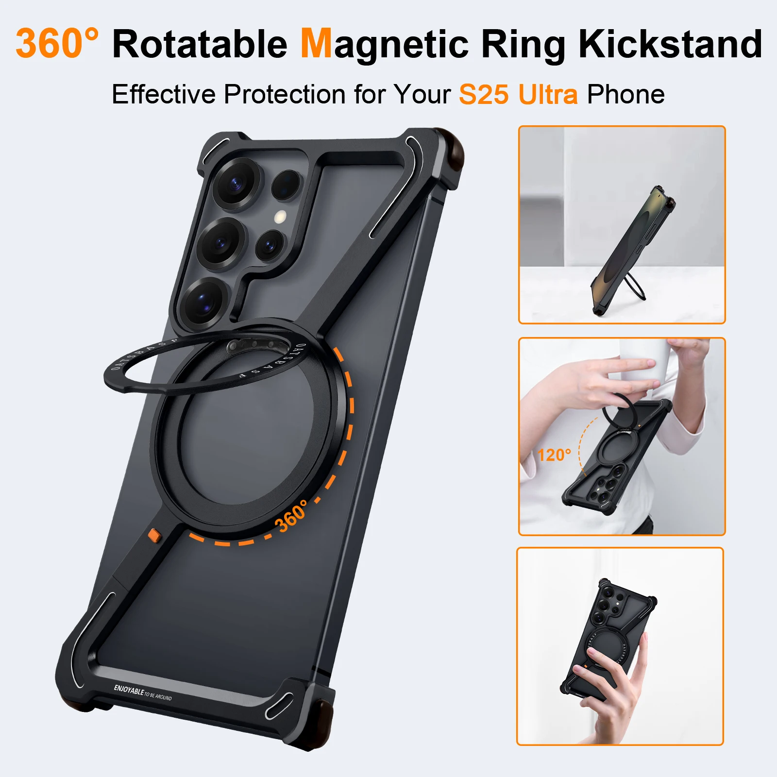 Eary Z Shape Minimalist Phone Case for Samsung Galaxy S25 S24 Ultra With 360 Rotation Magnetic Stand Shockproof Cover Metal Case