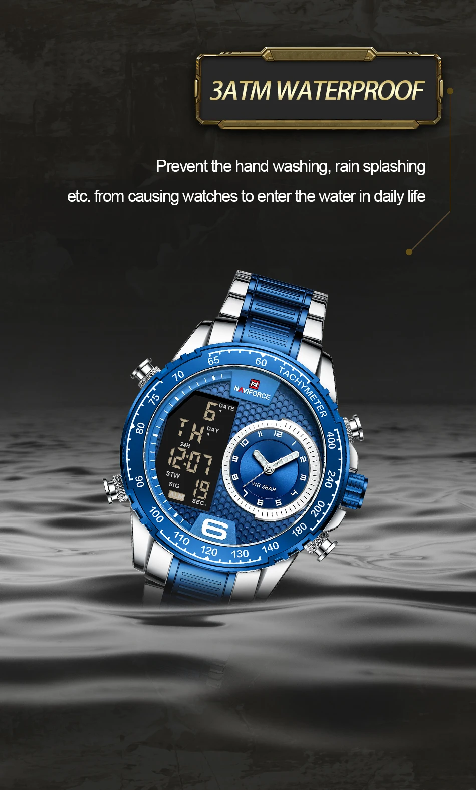 NAVIFORCE Luxury New Watch for Men Original Stainless Steel Quartz Digital Wrist Watches Waterproof Military Sports Male Clock