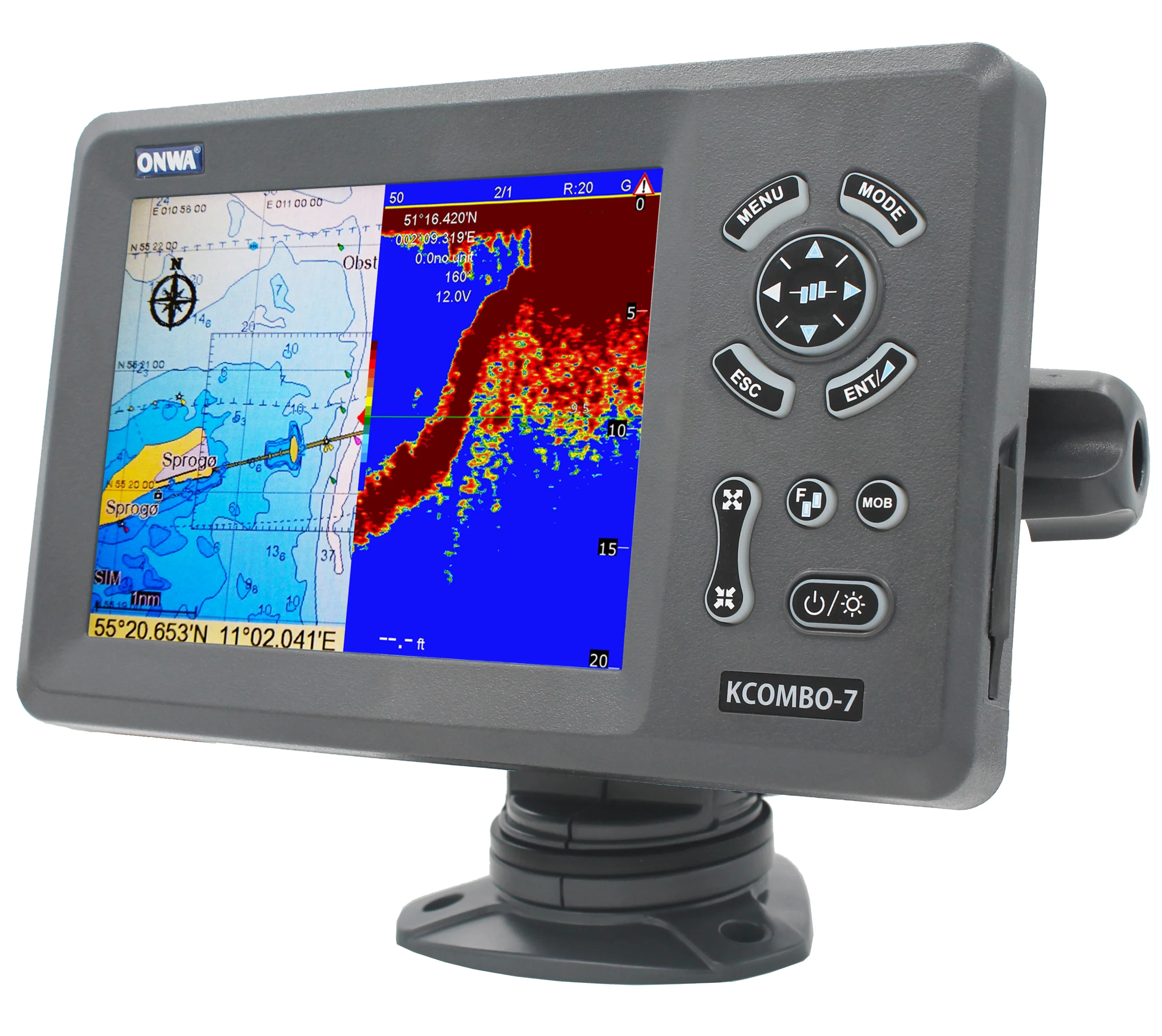 ONWA KCombo-7 7inch marine GPS fishfinder combo transducer Color LCD GPS plotter Combo with Fishfinder +FISH FINDER