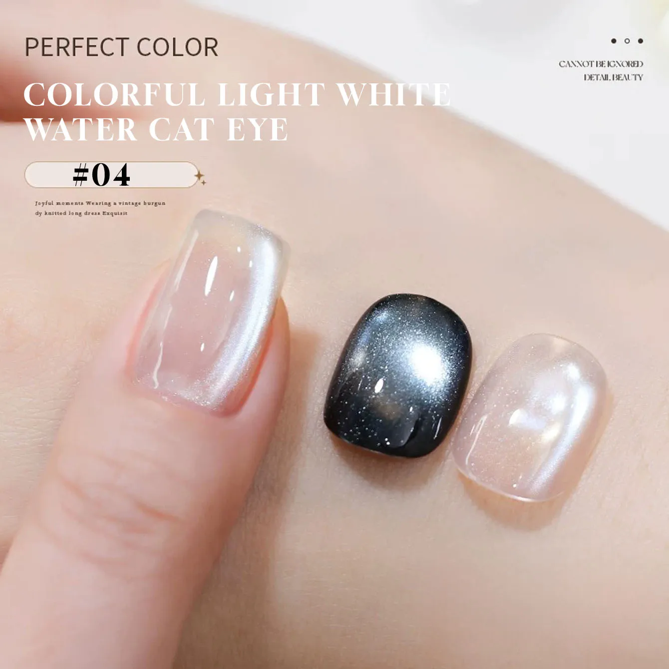 12ML Beliebter Eisklarer Weißer Wassermond-Katzenaugen-Gel-Nagellack, universeller Magnet-Katzenaugen-Gel-Nagellack, UV-Licht-Nägel – Detail 16