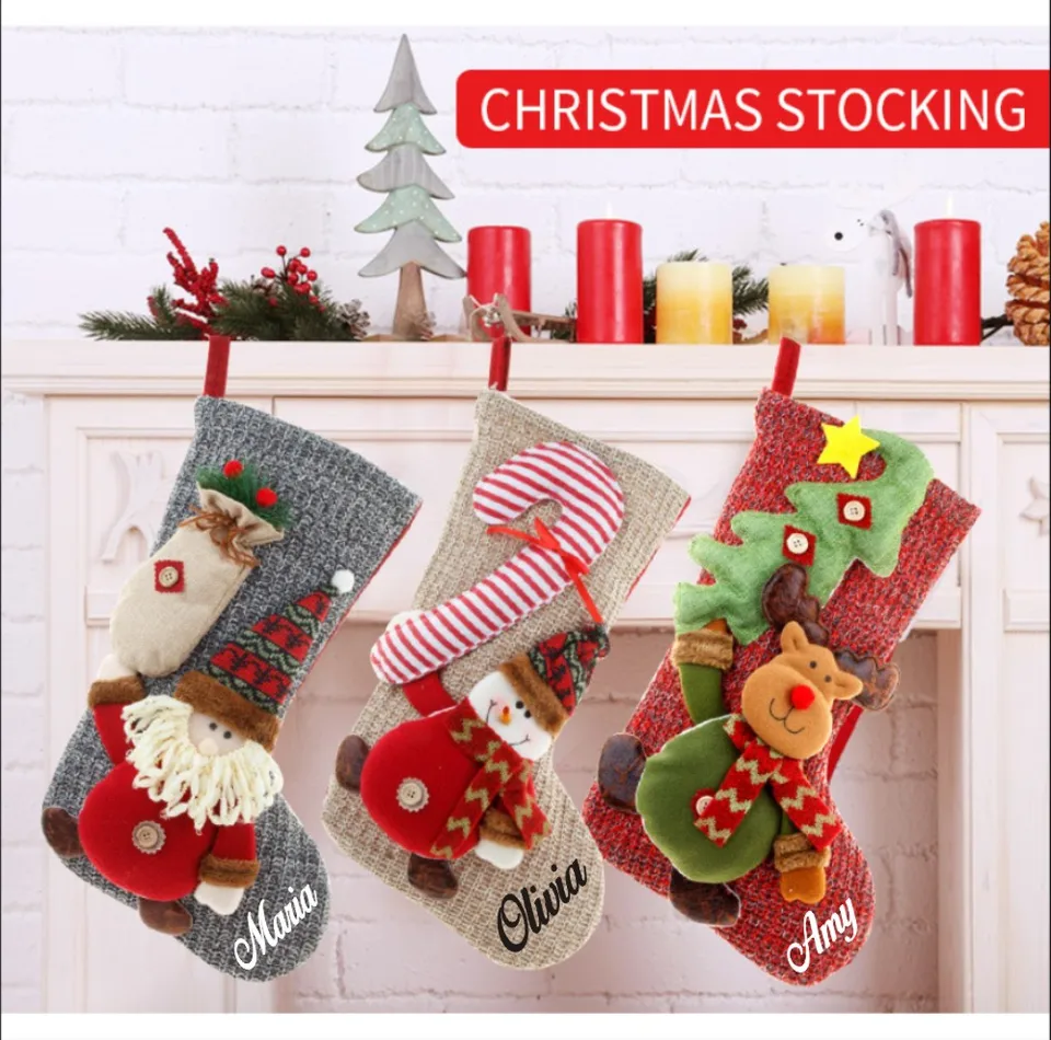 Calze Di Natale Grandi 49 Cm - 6 Stili Con Babbo Natale, Pupazzo Di Neve E Renna - Per Camino E Scale - 2
