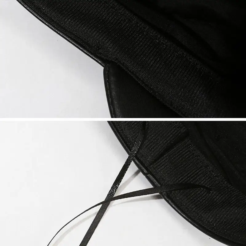 British Style Berets Visor Pu Leather Flat Top Hat Retro Black Painter Hat Classic Versatile Adjustable Beret Casual Sun Hats