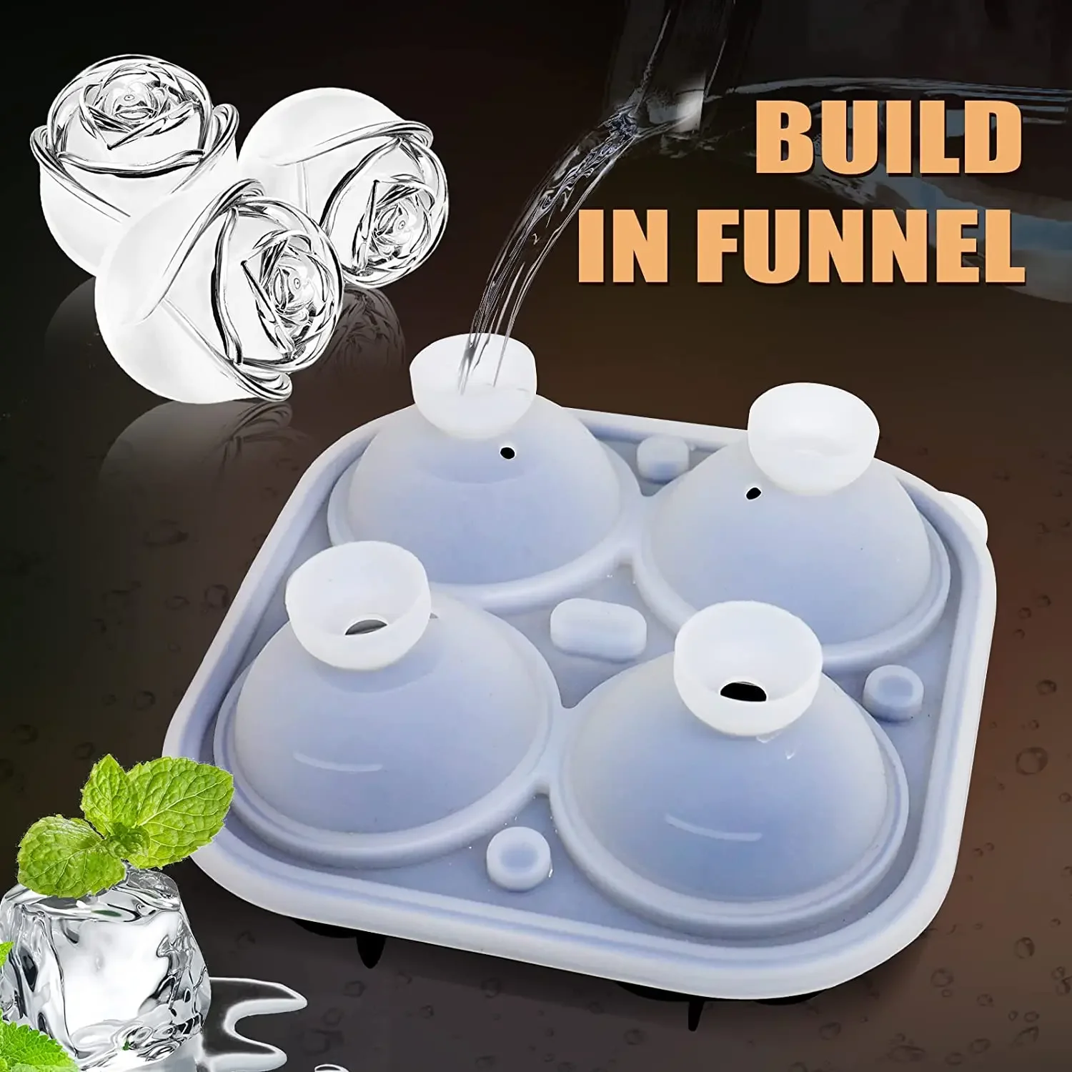 3D Rose Ice Molds 2.5 Inch, Large Ice Cube Trays, Make 4 Giant Cute Flower Shape Ice, Silicone Rubber Fun Big Ice Ball Maker 6