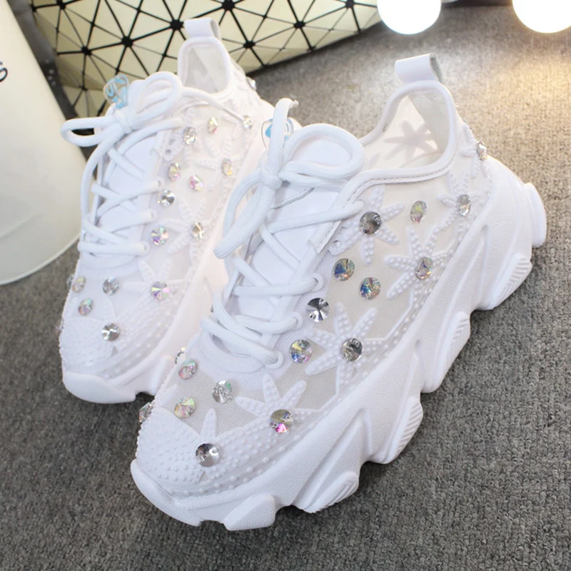white jeweled sneakers