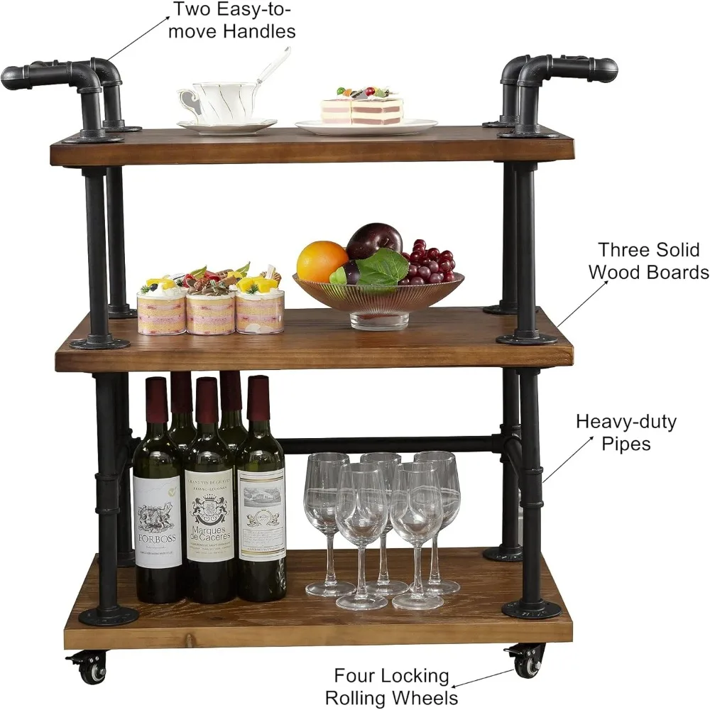 Industrial Bar Carts/Serving Carts/Kitchen Carts/Wine Rack Carts on Wheels with Storage-Industrial Rolling Carts