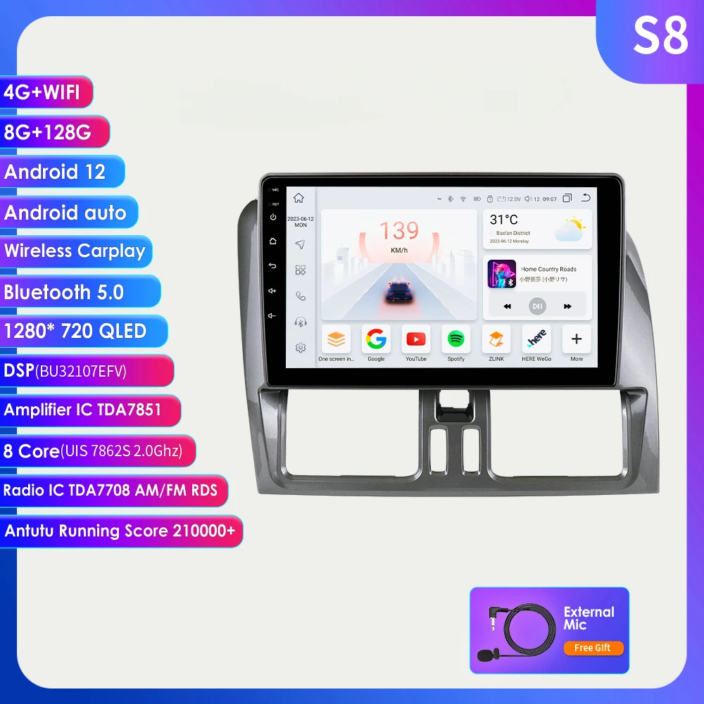 Automotive Multimedia Per Volvo Xc60 2008 - 2017 Android Auto 2 Din Stereo Navigazione Gps Dsp Carplay Wifi Bluetooth 9 Pollici 7862