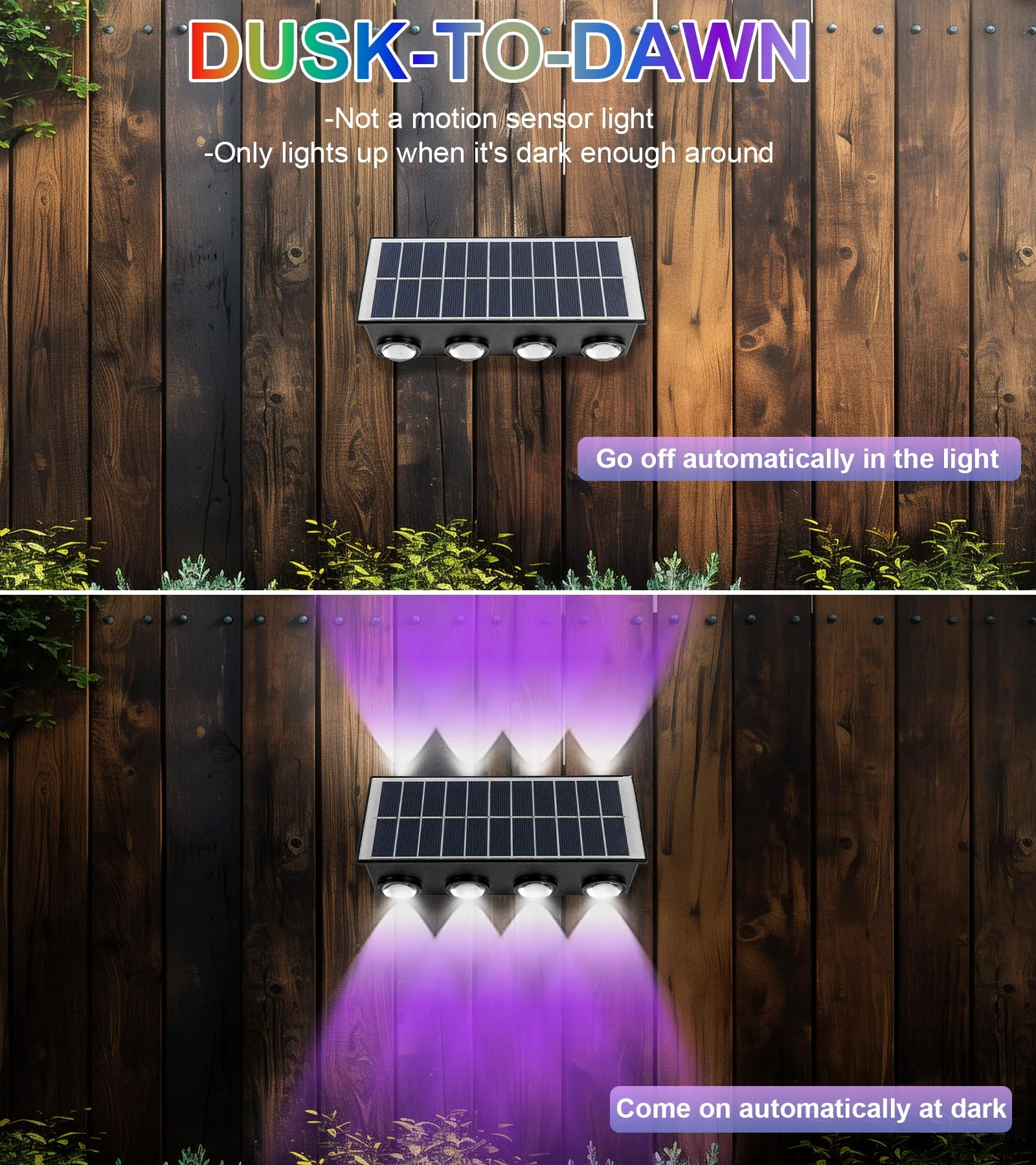 Description Picture 6 of item12LED Solar Light Wall Lamp RGB Gradient Color Up And Down Luminous Lighting Balcony Yard Garden Exterior Wall Washing Lamp