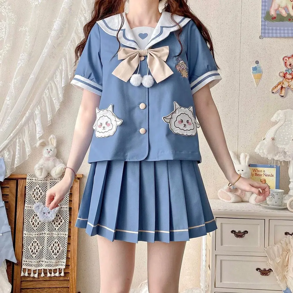 Japan Genuine Jk Uniform Spring Cute Long-Sleeved Short-Sleeved Sailor Suit Schoolgirls Sailor Tie Pleated Skirt Outfit Women