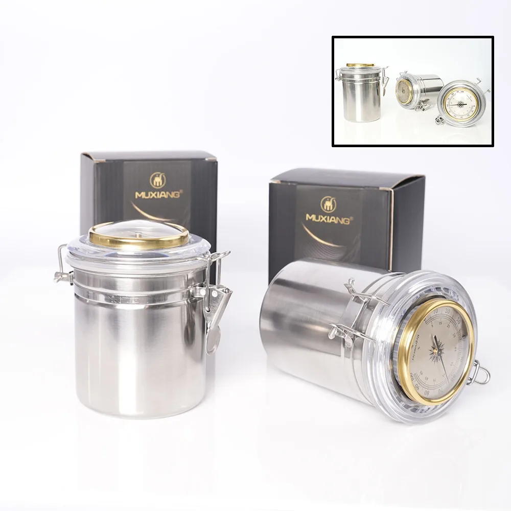 Stainless steel moisturizing jar with thermometer display moisturizing sheet for storing tobacco cigars savings jar gift box tobacco humidor jar