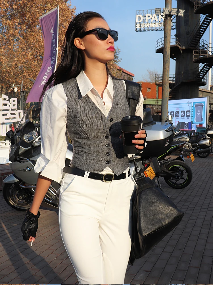 Chaleco de sastre para mujer, ropa Formal de oficina, color gris