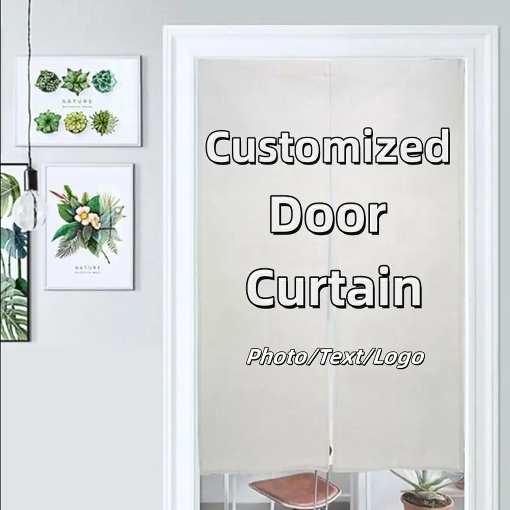 Japanese Door Curtain - Cherry Blossom Curtain With Kanagawa Wave Design | Linen Door Panel