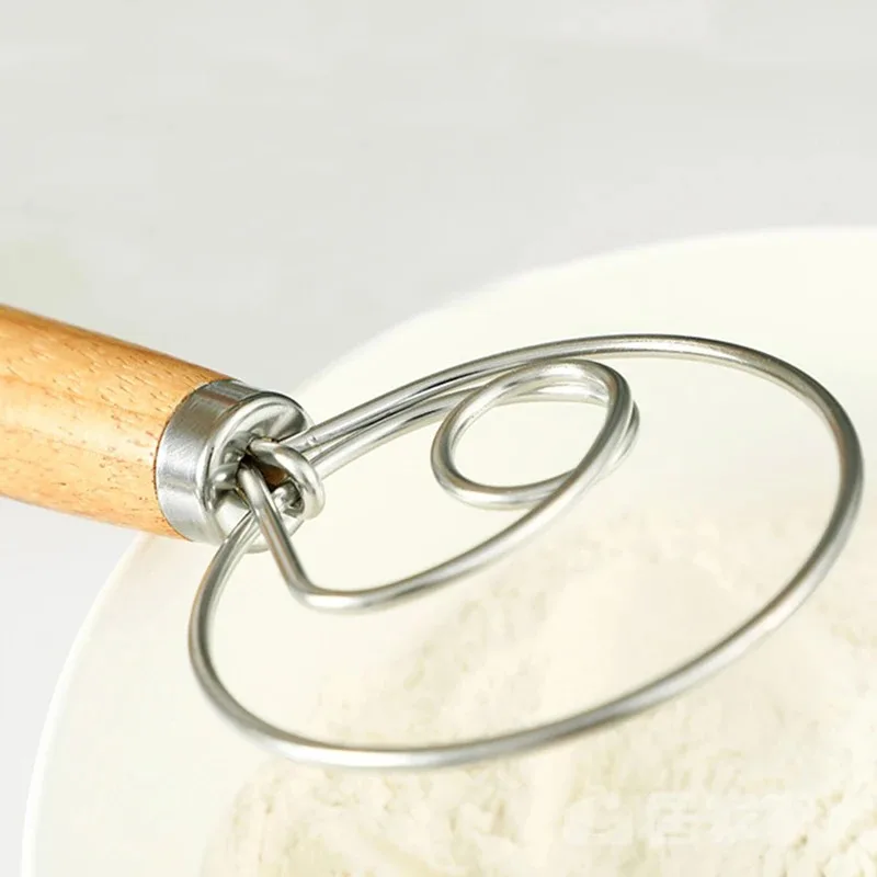 13inch Danish Dough Whisk Stainless Steel Dutch Style Bread Dough Hand Mixer Wooden Handle Kitchen Baking Tools Artisian Blender