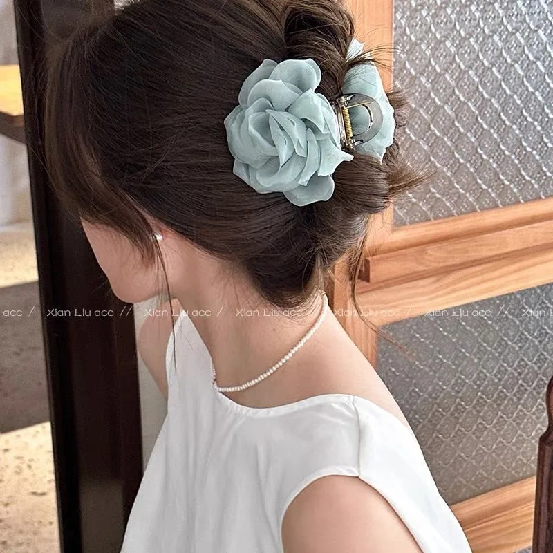 Flower Hair Clip Camellia Super Fairy Women Back Head Clip Headdress Exquisite High-end Shark Clip Beautiful Hair Accessory