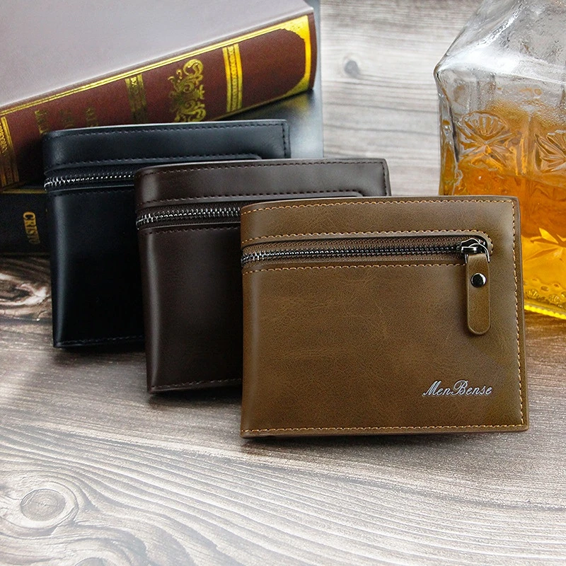 New pattern Men's Wallet PU leather fashion leisure time High-capacity Purse Male zipper Multi card position short wallet