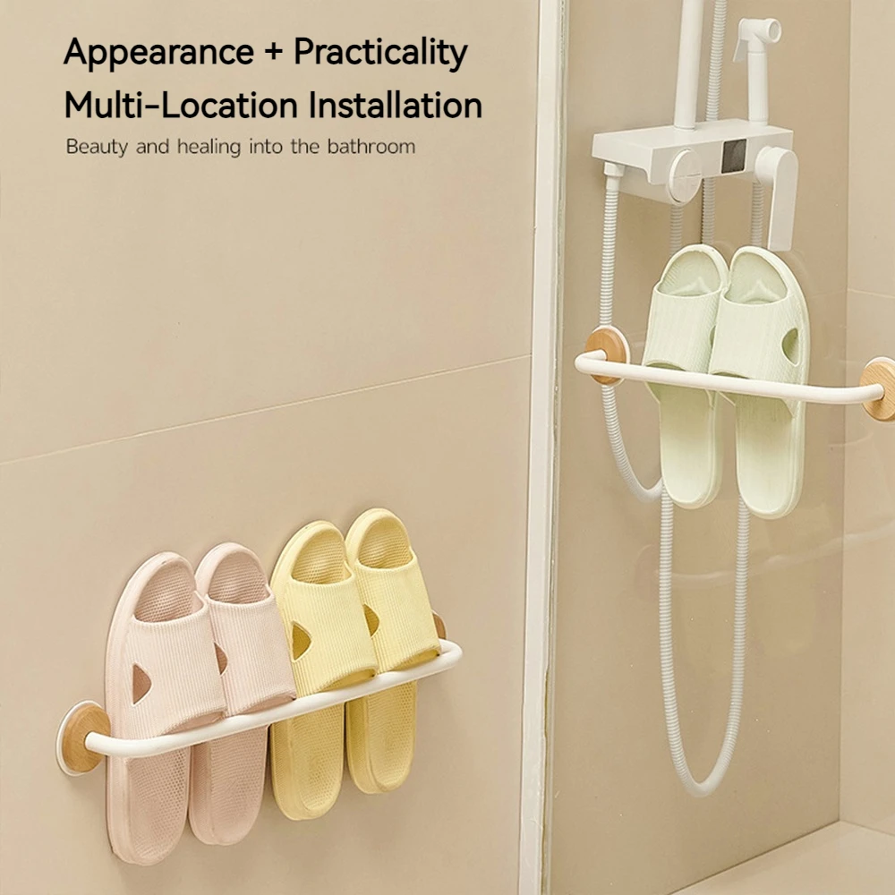 Wood Wall Mounted Bathroom Slipper Rack Drain Rack Toilet Wall Cream Wind Toilet Storage Door Rear Shoe Bathroom Organizer