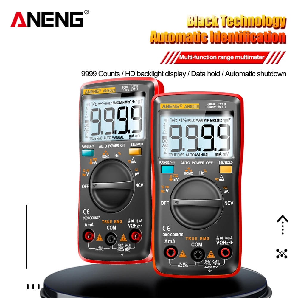 Digital Multimeter Transistor ANENG AN8009 Testers Capacitor True-RMS Tester Automotive Electrical Capacitance Meter Temp Diode