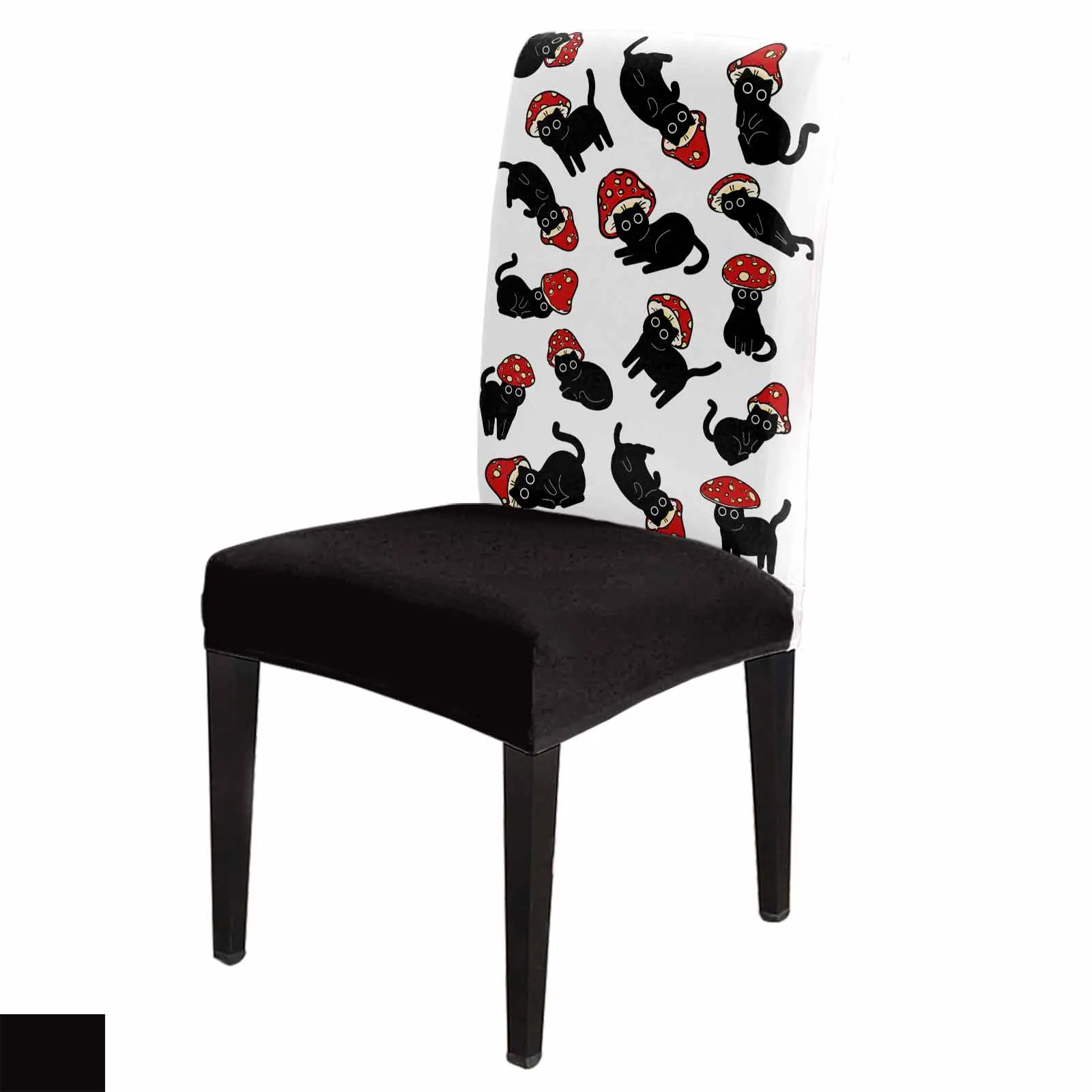 

Black Cat Mushroom Texture Chair Cover Spandex Elastic Dining Chair Slipcover Wedding Banquet Hotel Stretchy Seat Cover