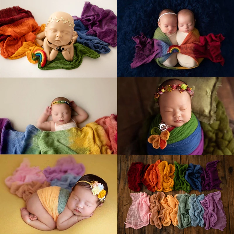 Newborn Photography Blanket Infant Photo Shoot Props Outfits Boy Girls Photo Backdrop Rainbow Wrap Cloth 