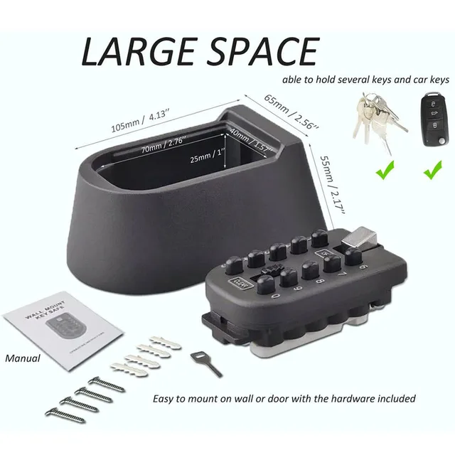 Key Lock Box Wall Mount Waterproof Spare Key Storage Box 10-digit Combination Lockbox Push Button Key Keeper Box for Home office 5