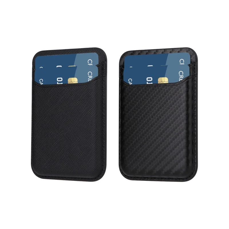 Premium Magnetic Leather Card Holder Case with Dual Card Slots and Carbon Fiber Design