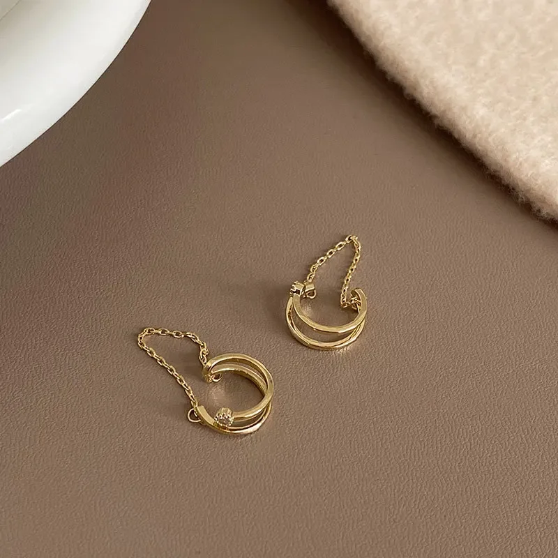 Ear Clip Earrings 1 Pcs Double Layers Crystal Tassel Earcuff Fake Piercing Ear Cuff Clip on Earrings for Women Jewelry