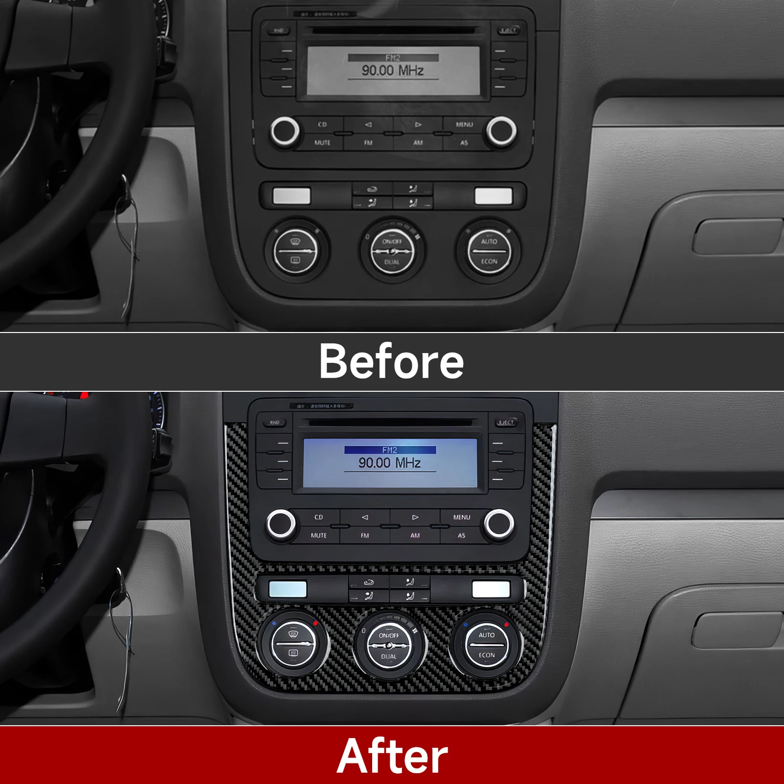 폭스바겐 제타 V 골프 V MK5 R32 GTI 플러스 바리안트용, 자동차 센터 콘솔 CD/기후 조절 패널, 카본 파이버 인테리어 스티커