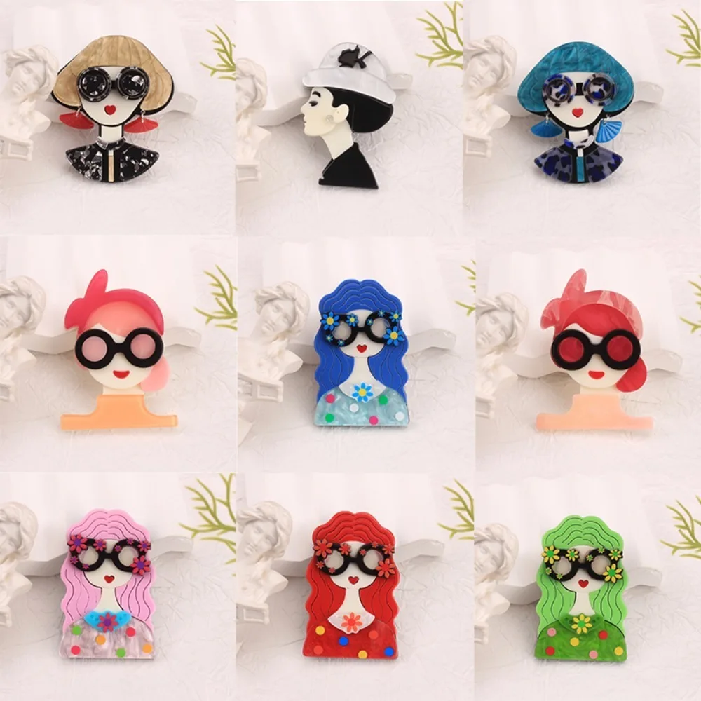 Acryl Mode Dame Broschen mit Brille Hüte Bunte Lebhafte Stil für Kleidung Zubehör Dekoration