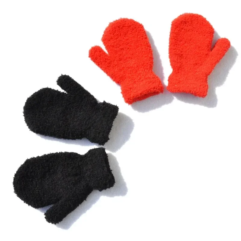 New Warm Kids Mittens for Boy Girl Simplicity Fashion Solid Color Children Gloves Autumn Winter Furry Warm Mittens