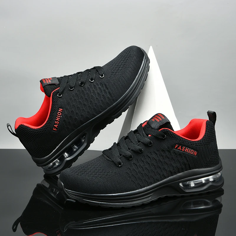 Men’s big‑size breathable mesh lace‑up outdoor running shoes with anti‑slip sole black