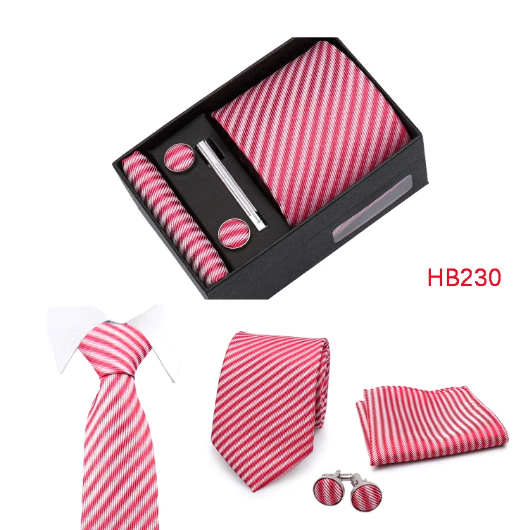 Top Qualität 8 cm Herren Krawatte Set Elegante Jacquard Krawatte Einstecktuch Manschettenknöpfe Krawattenklammer Mit Geschenkbox Männer passen Hochzeit Business – Detail 33