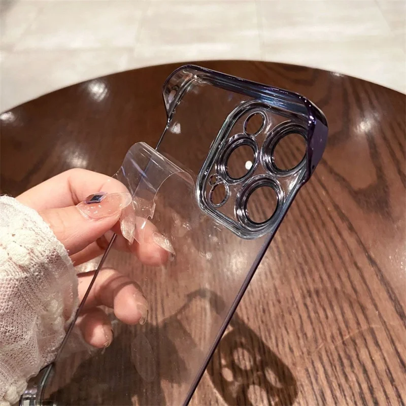 Luxury Plating Transparent Frameless Ultra Thin Phone Case with Hard Lens Protection Cover
