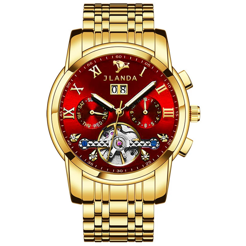 

New Gold GMT Multifunctional Watch Luxury Fashion Automatic Watch High Quality Tourbillon Full Steel Men's Mechanical Watch