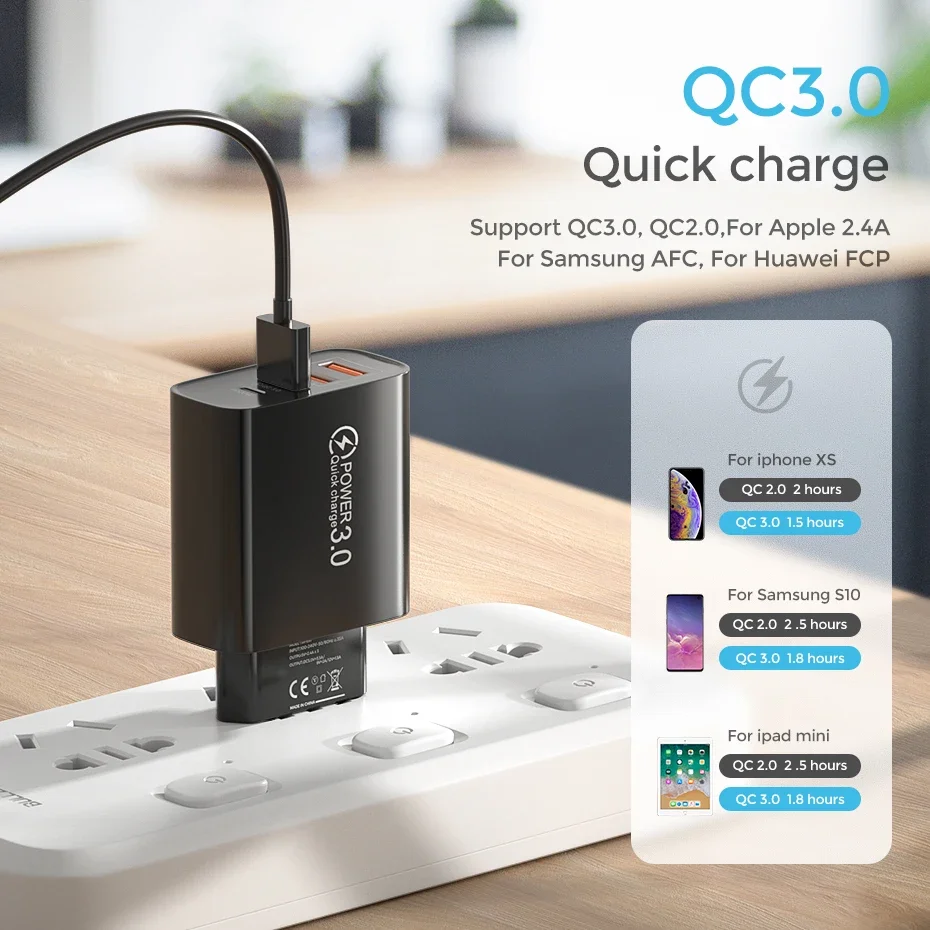 60W USB Charger Quick Charge PD Type C Fast Charging Wall Adapter For iPhone 16 15 Xiaomi Samsung Huawei Mobile Phone Chargers