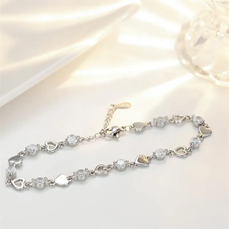 Luxury 925 Silver Heart Zircon Bracelet for Women Luxury 925 Silver Heart Zircon Bracelet for Women