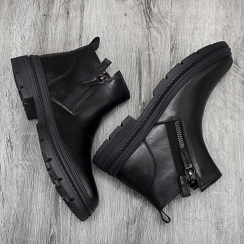 Man Winter Chelsea Boots Fur Warm Male Casual Genuine Leather Shoes Designer Men's Dress Boot Handmade Zipper Business Footwear chelsea boots men leather boots