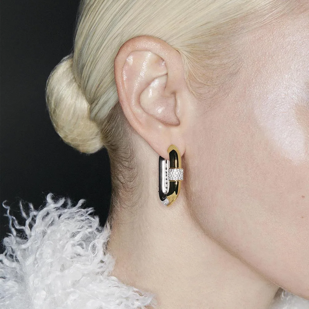 Stainless Steel Mix Color PVD Chunky Round Tube U-Shaped Hoop Earrings Waterproof Sparkling CZ Zircon Ear Huggie Vintage Jewelry