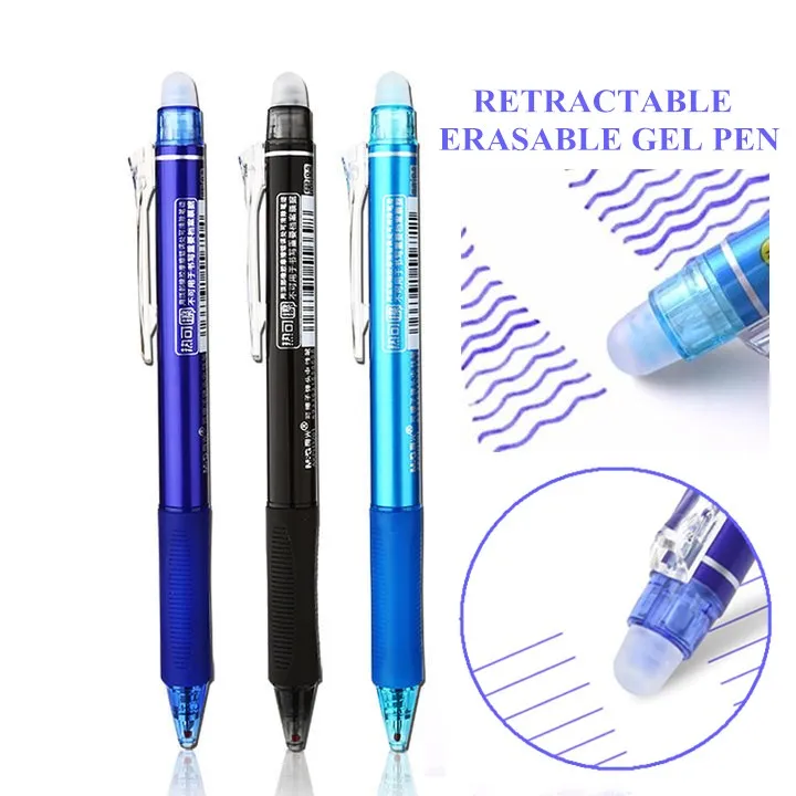 M&G 3pcs Retractable Erasable Pen 0.5mm Erasable Gel Ink Pens refill Pen writes erases blue heat transfer vanish pen