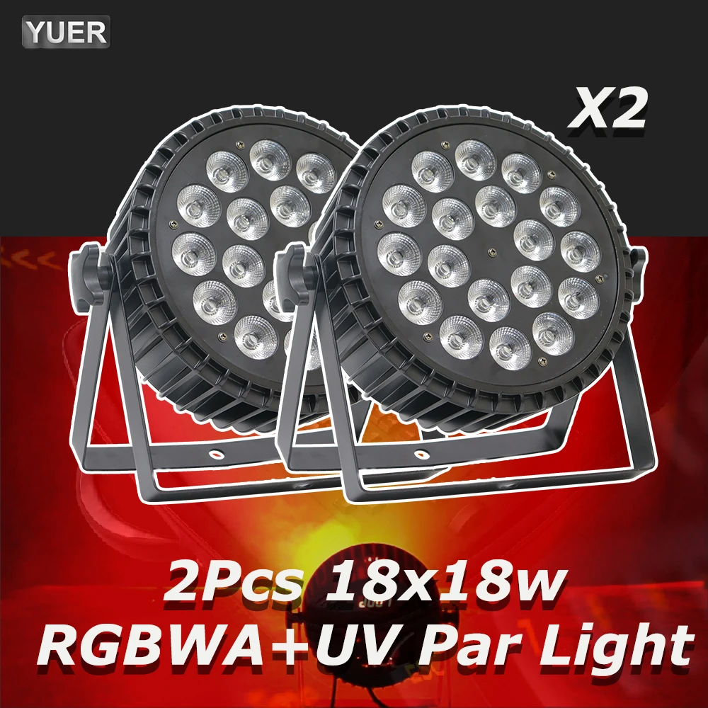 

2Pcs/lot Aluminum Alloy LED Par 18x18W RGBWA+UV Lights 6in1 LED Lighting DMX512 Disco Light Professional Stage Bar Dj Equipment