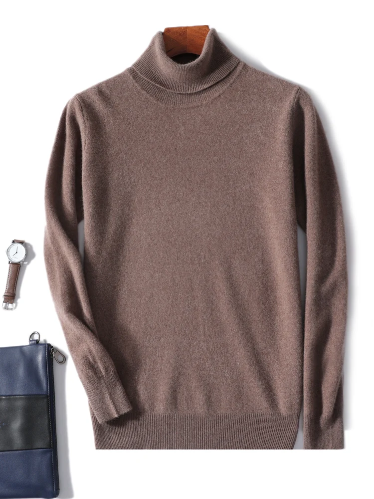 Spring Autumn 100% Pure Merino Wool Pullover Sweater Men Turtleneck Long-sleeve Cashmere Basic Knitwear Clothing