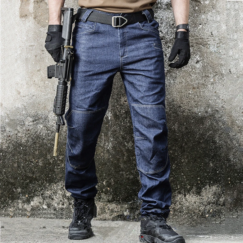 

Spring Tactical Military Jeans Denim Men Wearable Elasticity Combat Long Trousers Male Autumn SWAT Multi Pocket Joggers Pants