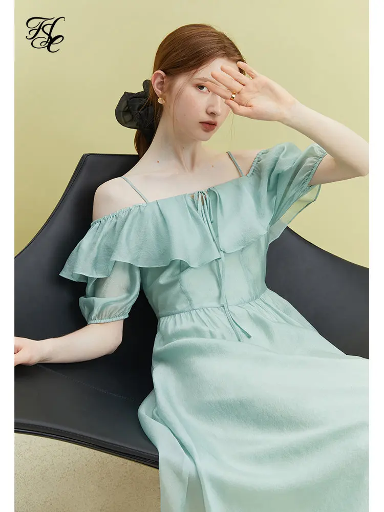 

FSLE French Two Dress Women's Summer 2023 New Beach Resort Dress For Women Blue Green White Women Loose Dress For Women