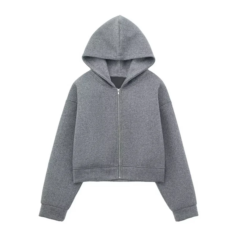 

Girls Casual Gray Loose Hooded Knit Jacket 2023 Winter Woman Solid Basic Knitted Outwear Female Warm Zipper Jackets