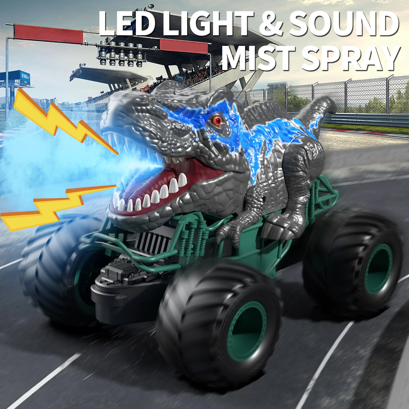 2.4GHz Dinosaur Remote Control Car Toys for Kids Boys 4-7 5-7 8-12, RC Dinosaur Car Toys with Light, Sound, Spray, Indoor Outdoo 3
