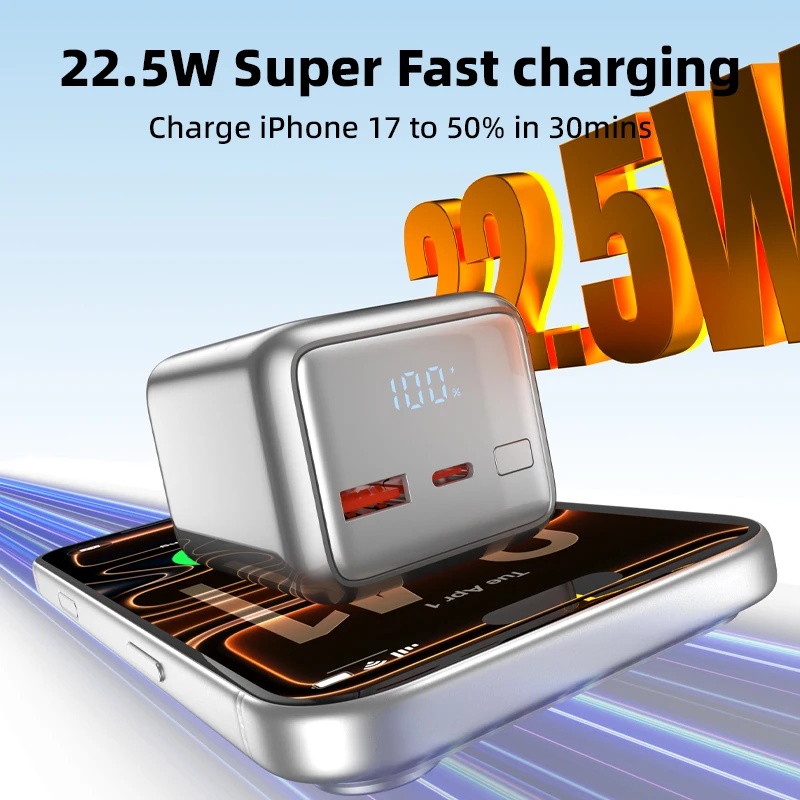 Power Bank da 10000mAh con Ricarica Rapida PD 22.5W, Caricabatterie Portatile con Cavo USB-C Integrato, Batteria Esterna per iPhone Xiaomi Samsung - Image 3