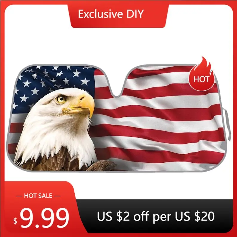 

BDK AS-764 USA Patriotic American Eagle Flag Front Windshield Sunshade, Accordion Style Folding Autoshade Sun Visor - 58x28 Inch