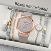 5PCS Ladies Roman Digital Quartz Watch Large Dial Full Sky Star Women's Watches Bracelet Set Birthday Gift No Box 1