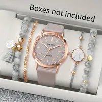 5PCS Ladies Roman Digital Quartz Watch Large Dial Full Sky Star Women's Watches Bracelet Set Birthday Gift No Box 1